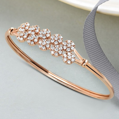 White Rose Gold-Plated Cubic Zirconia Flowers Kada Bracelet