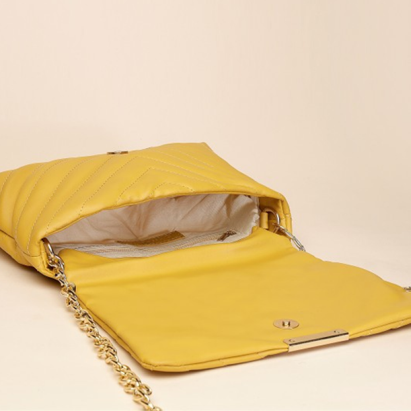 "Yellow Textured Structured Sling Bag "